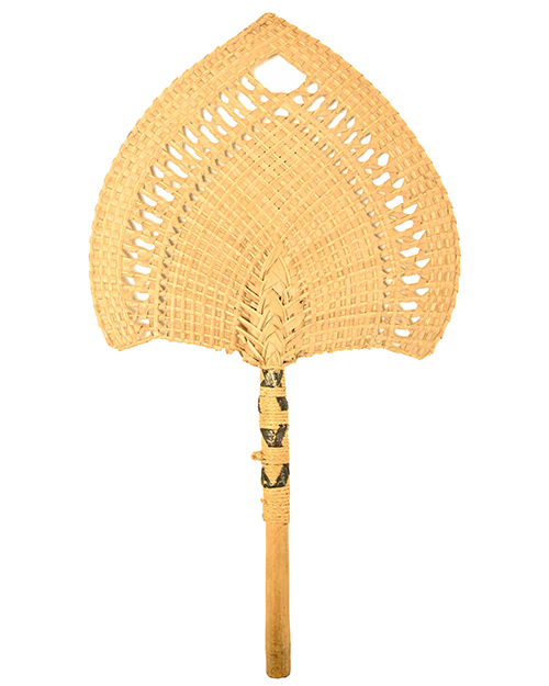 hand-held fan made of woven plant fibers