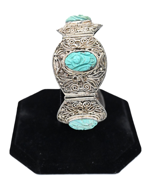 Turquoise and silver filigree bracelet