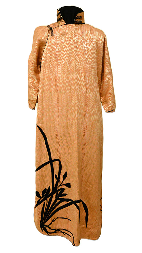 Orange Dress with black floral design at bottom