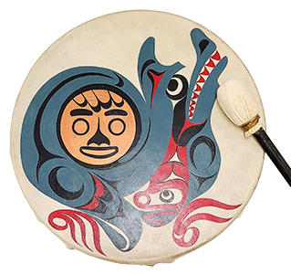 painted drum head and beater